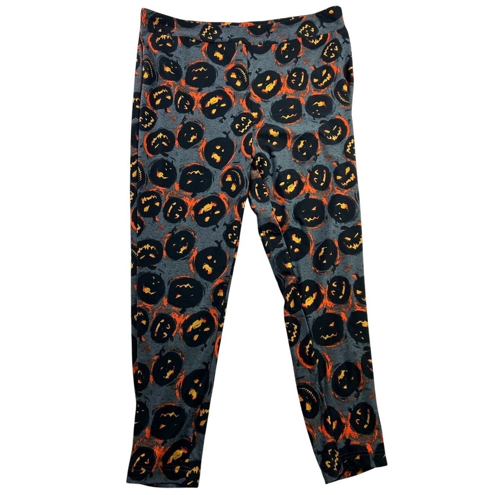 Terra & Sky Pumpkin Leggings 1X Gray Halloween Jack-O-Lantern Spooky Fall Goth